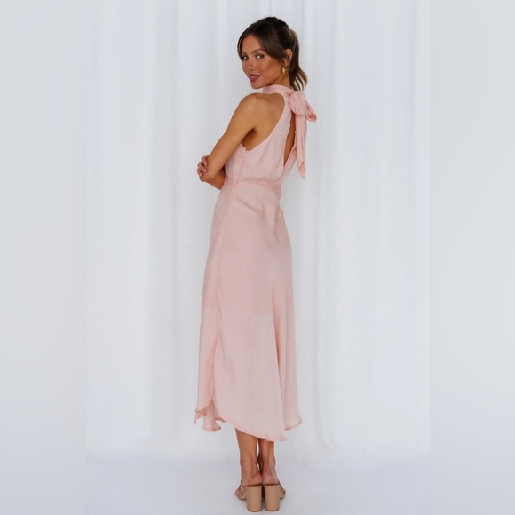 Hello Molly Maxi Midi Dress Pink Halter Neck Tie Barbie Bridesmaid Romantic 8 - Picture 7 of 11